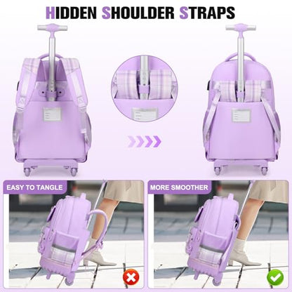 ACESAK Rolling Bow Backpack for Girls with Lunch Bag & Pencil Pouch - color: Purple