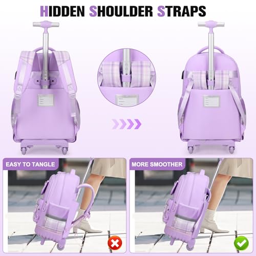 ACESAK Rolling Bow Backpack for Girls with Lunch Bag & Pencil Pouch - color: Purple