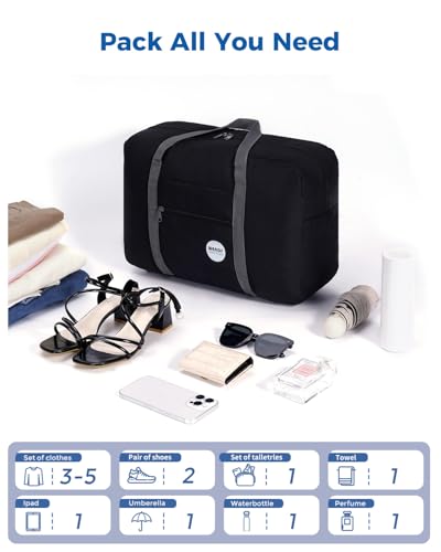 WANDF Personal Item Travel Bag, Carry On Duffle Bag Women - color: Black