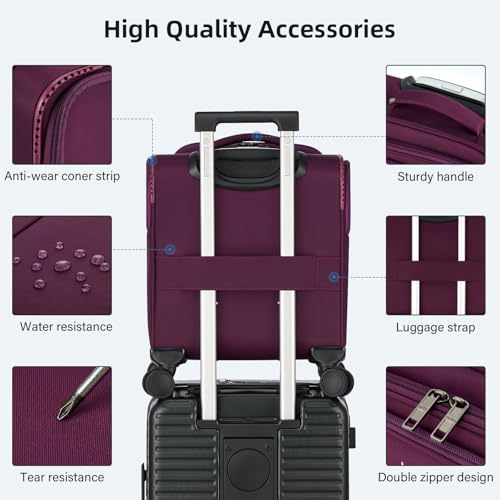HanTrip 16 Inch Underseat Mini Carry On Luggage with Spinner Wheels, Purple - color: Purple