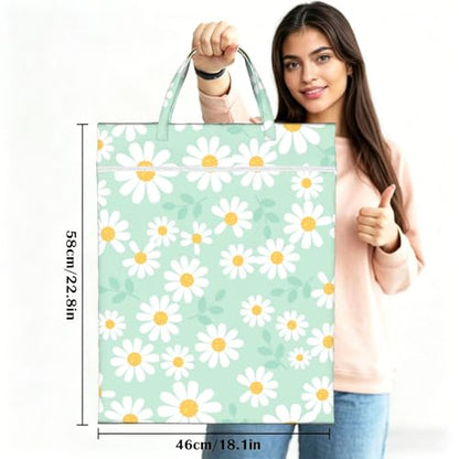 "daisy 2-Pack Travel Laundry Bags for Dirty Clothes- Large Waterproof Laundry Tote, Wet & Dry Use, Reusable Foldable Carry Handles for Vacation, Gym & Dorm" - color: Daisy
