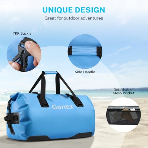 Gonex Waterproof Duffel Bag, 40L/60L/80L Roll-Top Travel Kayaking Dry Bag - color: Light blue, size: 60L