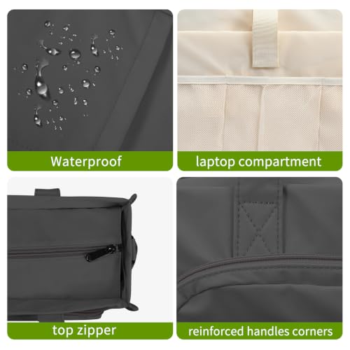 oscaurt Work Tote Bag for Women, 18 Pocket Laptop Tote, 15.6" Compartment - color: Dark Grey