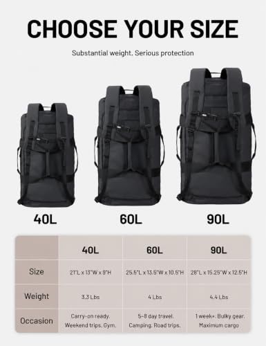 MIER 40L/60L/90L Water Resistant Backpack Duffel, Heavy Duty Duffle Bags - color: Black, size: 60l