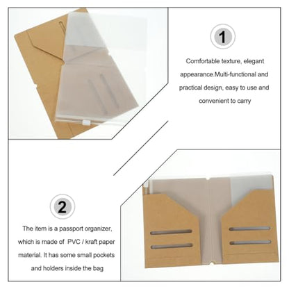 Kraft Paper Passport Holder Wallet Passport Wallet for Travel Organizer Pouch for Id Card Credit Card Ticket Documents 7.48 X 4.92 in 4 Kraft Paper 4 Pvc