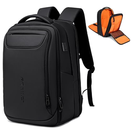 FENRUIEN Expandable Travel Backpack 15.6 Inch, Water Resistant Backpack with USB Charging Port, Black Laptop Bag for Work/Commuter/College - size: Expandable