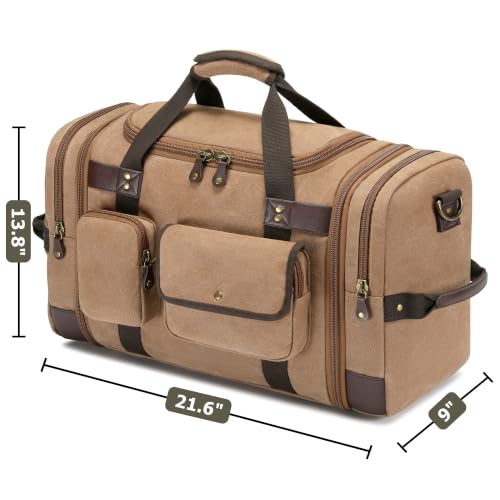 Canvas Duffle Bag for Travel, Carry On Overnight Bag for Men Women - color: Brown