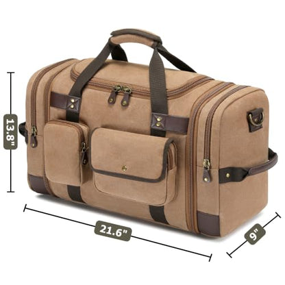 Canvas Duffle Bag for Travel, Carry On Overnight Bag for Men Women - color: Brown