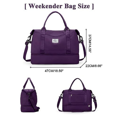 Travel Duffel Bag with Shoes Compartment,Weekender Bags for Women Travel - color: Dark Purple, size: Large