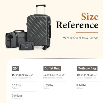 3 piece Carry on luggage 22x14x9 airline approved Grey - color: WolfGrey