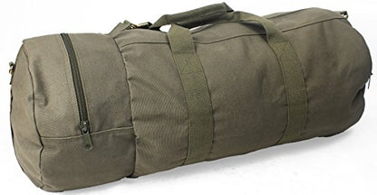 ARMYU Cotton Canvas Large Shoulder Duffle Bag, Olive Drab Military Tote with Straps for Sports, Gym, Work, Everyday, Travel, Camping, Hiking, Overnight, Weekend - Packable, Carryall, Holdall