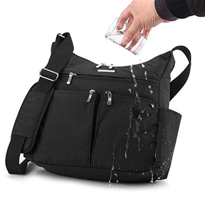 MHCNLL Anti Theft Crossbody Purse RFID Women Nylon Waterproof Lightweight Shoulder Bag - color: Black