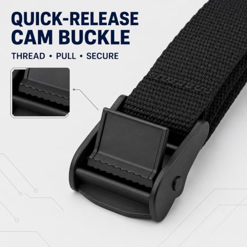 6.5 Feet x 1In Lashing Straps with Buckle, 4Pcs Cam Buckle Straps - color: Black, size: 6.5ft