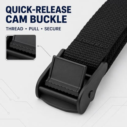 6.5 Feet x 1In Lashing Straps with Buckle, 4Pcs Cam Buckle Straps - color: Black, size: 6.5ft
