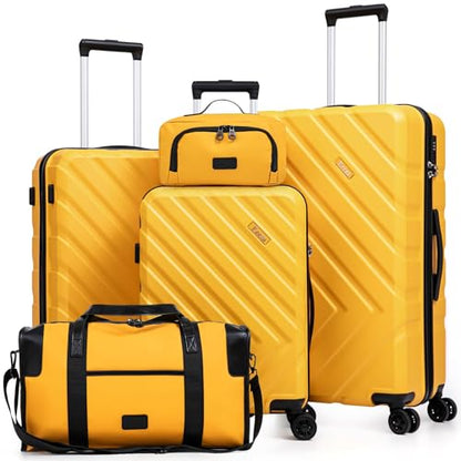 Eeeza ABS+PC Luggage Sets 5 Piece,Suitcases with Wheels(20"/24"/28"),Yellow - color: Mango Yellow, size: 5piece