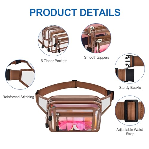 USPECLARE Clear Fanny Pack Stadium Approved Large Multi-Purpose Waist Bag - color: Coffee-Brown, style: 1-pack-pvc