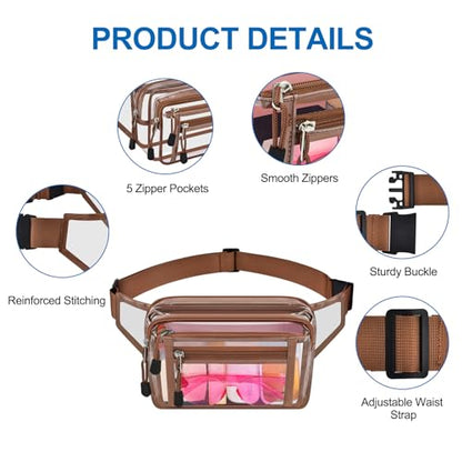 USPECLARE Clear Fanny Pack Stadium Approved Large Multi-Purpose Waist Bag - color: Coffee-Brown, style: 1-pack-pvc