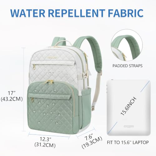 KROSER 15.6 Inch Laptop Computer Backpack,College Travel Business Work Bag - color: Beige-light Green