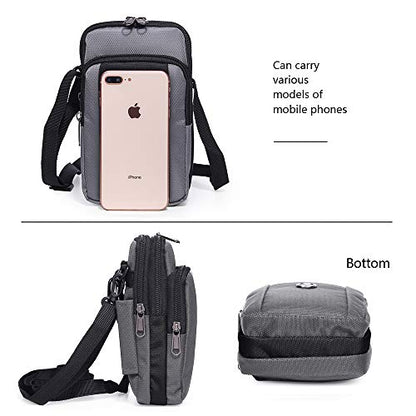 Senient Wolf Waterproof Nylon Multifunctional Phone Crossbody Bag - Small One Shoulder Waist Bag Wallet Travel Passport Case - color: Gray with black