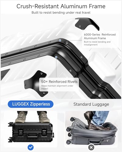 LUGGEX 21 Inch Zipperless Carry On Luggage, Jet Black - color: Jet Black, size: 21 Inch