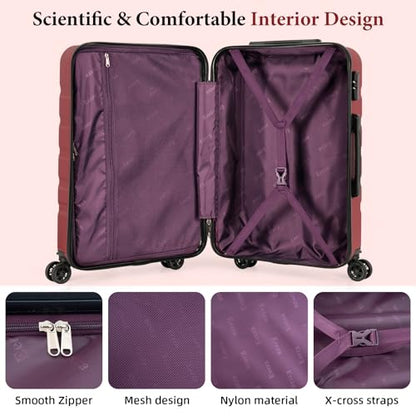 3 piece Carry on luggage 22x14x9 airline approved Vermilion | Lightweight ABS Hardside Luggage, TSA-Approved combination Lock, Suitcases with Spinner Removable Wheels (20"/DB/TB) - color: Vermilion