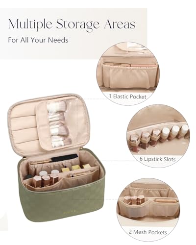 Prite Makeup Bag Travel Cosmetic Case, Women Toiletry Bag, Checkered Green - color: Checkered Green