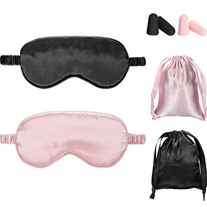 Geyoga Silk Satin Sleep Mask with Ear Plugs, Blindfold,Black, Pink - color: Black, Taro Purple