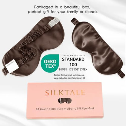 100% Mulberry Silk Eye Mask for Sleeping with Silk Wrapped Adjustable Strap,Brown - color: Brown