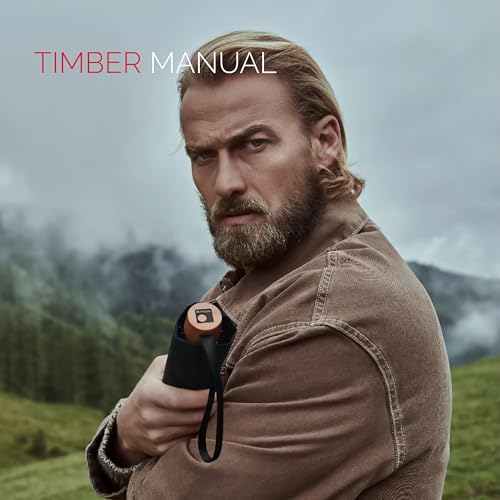 Knirps TIMBER Manual Umbrella - Compact Folding Rain Protection with German Beechwood Handle, Wind Tunnel Tested Frame, Portable Travel Design - color: Navy