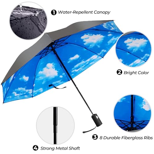 LLanxiry Compact Travel Umbrella, Windproof Automatic Umbrellas for Rain - color: (High clouds)