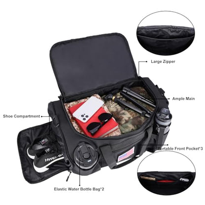 Sports Duffel Bag with Shoe Compartment, Tactical MOLLE Gym Bag for Men 45L - color: black