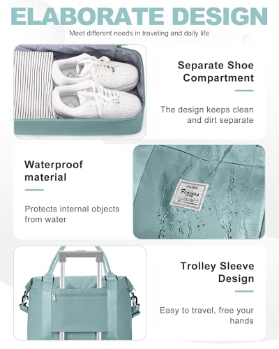 Travel Duffel Weekender Bag Women Tote Carry On Bags With Shoe Compartment - color: H4-LightBlue, size: Large