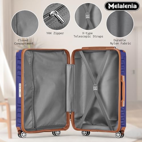 Melalenia Luggage Sets 7 Piece Hard Shell Carry on Suitcase with Spinner Wheels and TSA Lock, Lightweight Travel Duffel Bag for Women, Men, Navy Brown - color: Navy Brown, size: 7 Piece Set(DB/TB)