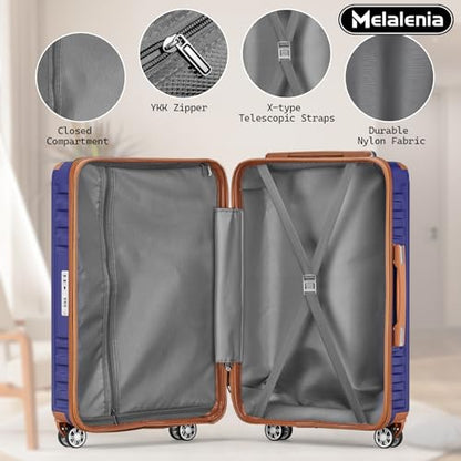 Melalenia Luggage Sets 7 Piece Hard Shell Carry on Suitcase with Spinner Wheels and TSA Lock, Lightweight Travel Duffel Bag for Women, Men, Navy Brown - color: Navy Brown, size: 7 Piece Set(DB/TB)
