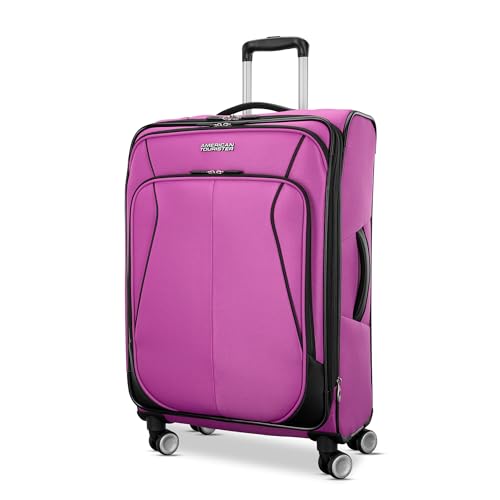 American Tourister 4 KIX 3.0 Checked-Medium Softside Expandable Luggage with 4 Spinner Wheels, Hyper Violet - color: Hyper Violet, size: Medium