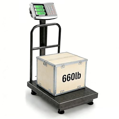660lb Industrial Platform Scale with Removable Guardrail, Foldable Digital Shipping Scale, Double-Sided HD Display, Accurate LB/KG Postal Scale for Luggage, Package, Warehouse