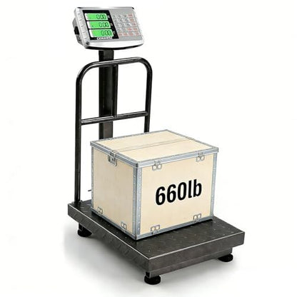 660lb Industrial Platform Scale with Removable Guardrail, Foldable Digital Shipping Scale, Double-Sided HD Display, Accurate LB/KG Postal Scale for Luggage, Package, Warehouse