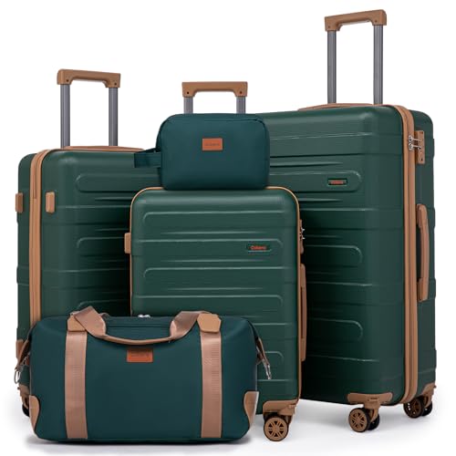 Cobens Luggage Sets 5 Piece, Suitcase with Wheels, 20/24/28inch, DarkGreen - color: DarkGreen