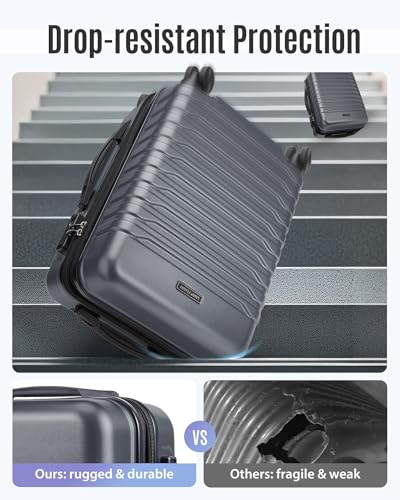 LIGHT FLIGHT Expandable 20" Carry On Luggage 22x14x9, TSA Lock, Gray - color: Gray