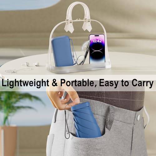Mini Travel Umbrella, UPF 50+ Compact Fits in Purse - color: Blue
