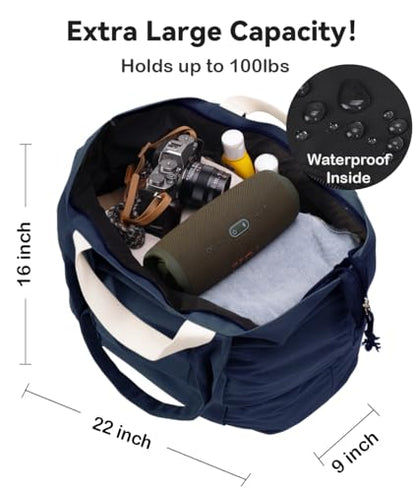 Bagelite 22'' 50L 100% Cotton Oversized Travel Tote Bag for Women - Tear-Resistant, Overnight/Weekend/Beach Bag - color: Blue（22'' Xl）