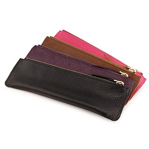 Londo Genuine Leather Pen Case with Zipper Closure, Pencil Pouch Stationery Bag - color: Pink