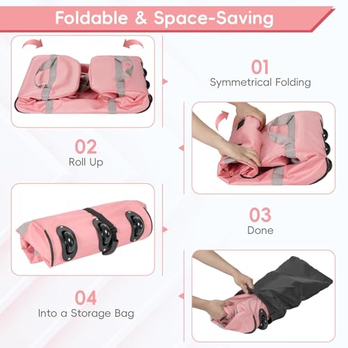 120L Foldable Rolling Duffel Bag with 3 Wheels and Handle (30 inch) - color: Pink