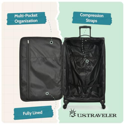 U.S. Traveler Aviron Bay Expandable Softside Luggage with Spinner Wheels, Black, 3-Piece Set - color: Black, size: 3-Piece Set
