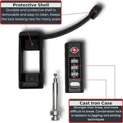 Cut-Resistant Gun Case Lock, TSA Approved Anti-Theft Single Shaft Padlock - color: Black