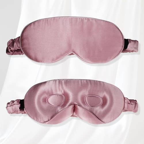 VOCOSTE 3D Silk Sleep Mask with Travel Pouch, Bean Pink - color: Bean Pink