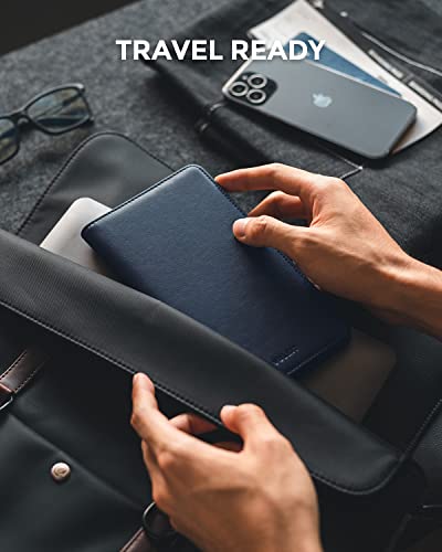 VULKIT Passport Wallet for Travel RFID Blocking Premium Leather - color: Navy