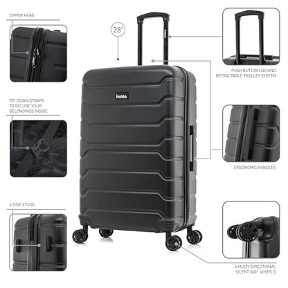InUSA TREND Luggage with Spinner Wheels | Durable Lightweight Hardside Suitcase, Travel bag with Handle and Trolley, 28-Inch Large Checked luggage | Black - color: Black, size: 28 Inch