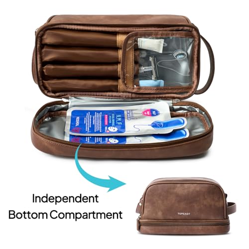 Toiletry Bag for Men, Large PU Leather Dopp Kit for Travel Toiletries - color: Brown