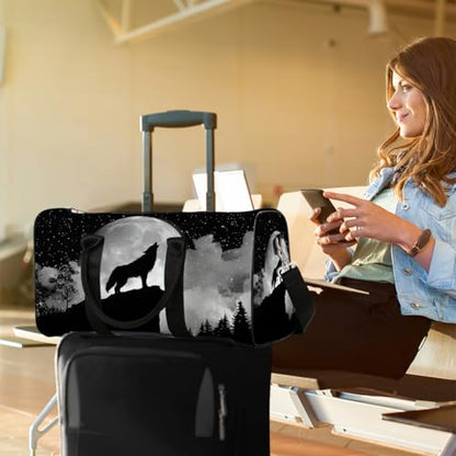 Moon Wolf Travel Duffel Bag Sports Tote Gym Bag Weekender Workout Bags - color: A-26